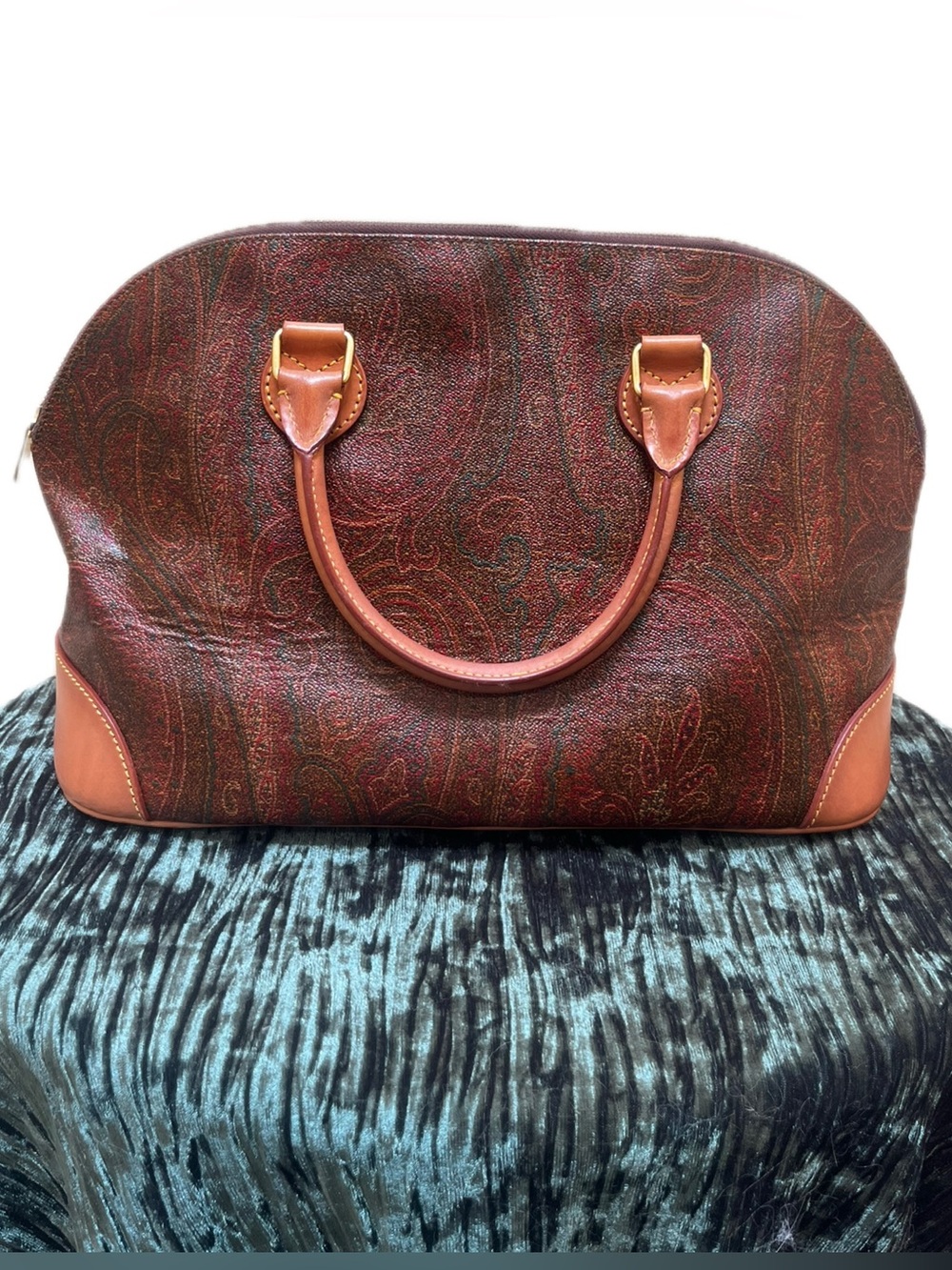 Etro Vintage Milano Alma Style Paisley Burgundy Bag 1996 - Picture 2 of 16